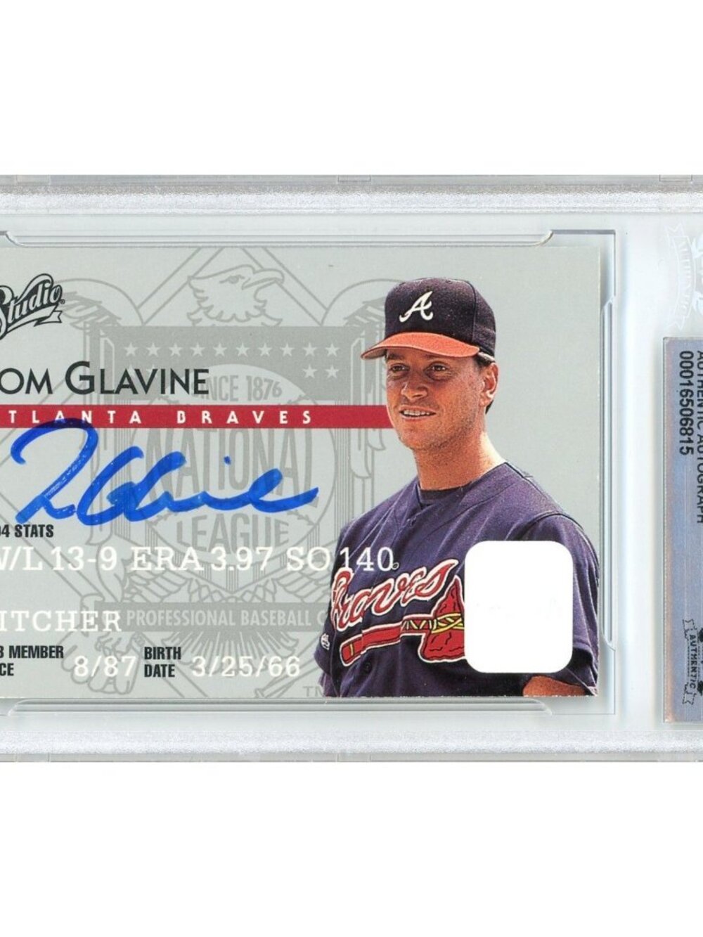 Tom Glavine Signed 1995 Donruss Studio #182 Atlanta Braves HOF BAS Slab Auto MLB